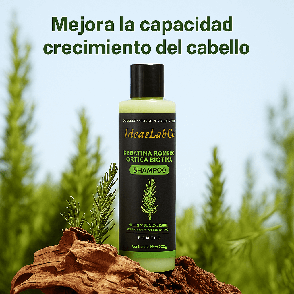 Keratina + Romero + Ortiga + Biotina - Champú Nutritivo y Regenerador para Cabello Grueso y Voluminoso (400 ml) - IdeasLabCo™