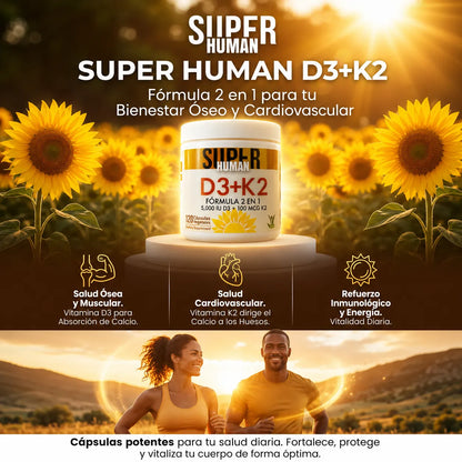 Vitamina D3 + K2 - Cápsulas de Fortalecimiento Óseo y Articular de 5000 IU D3 + 100 MCG K2 (120 Cápsulas) - SuperHuman™
