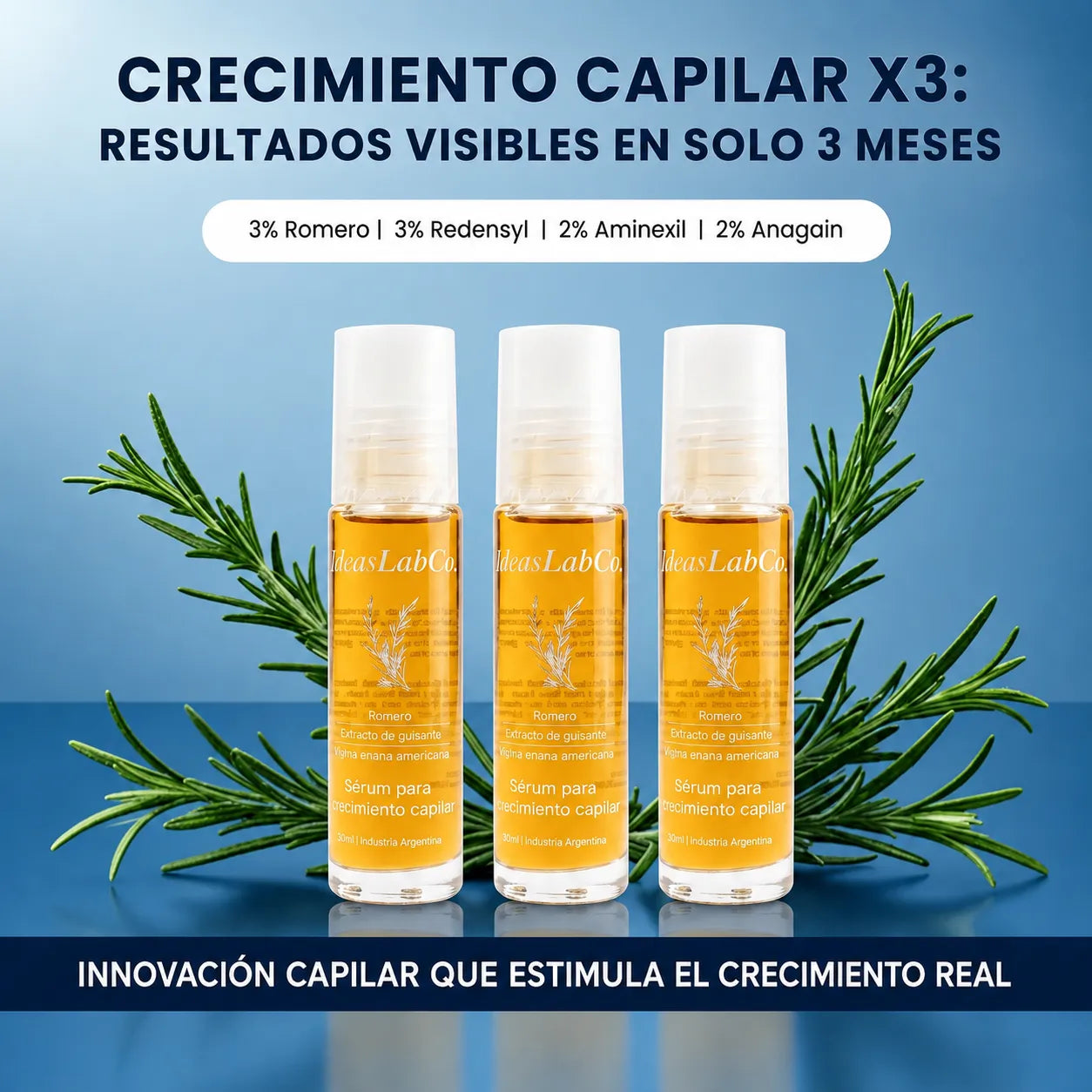 Crecimiento Capilar X3 – Sérum para Crecimiento Capilar Roll-on (Pack 3 Roll-on de 10ml c/u)
