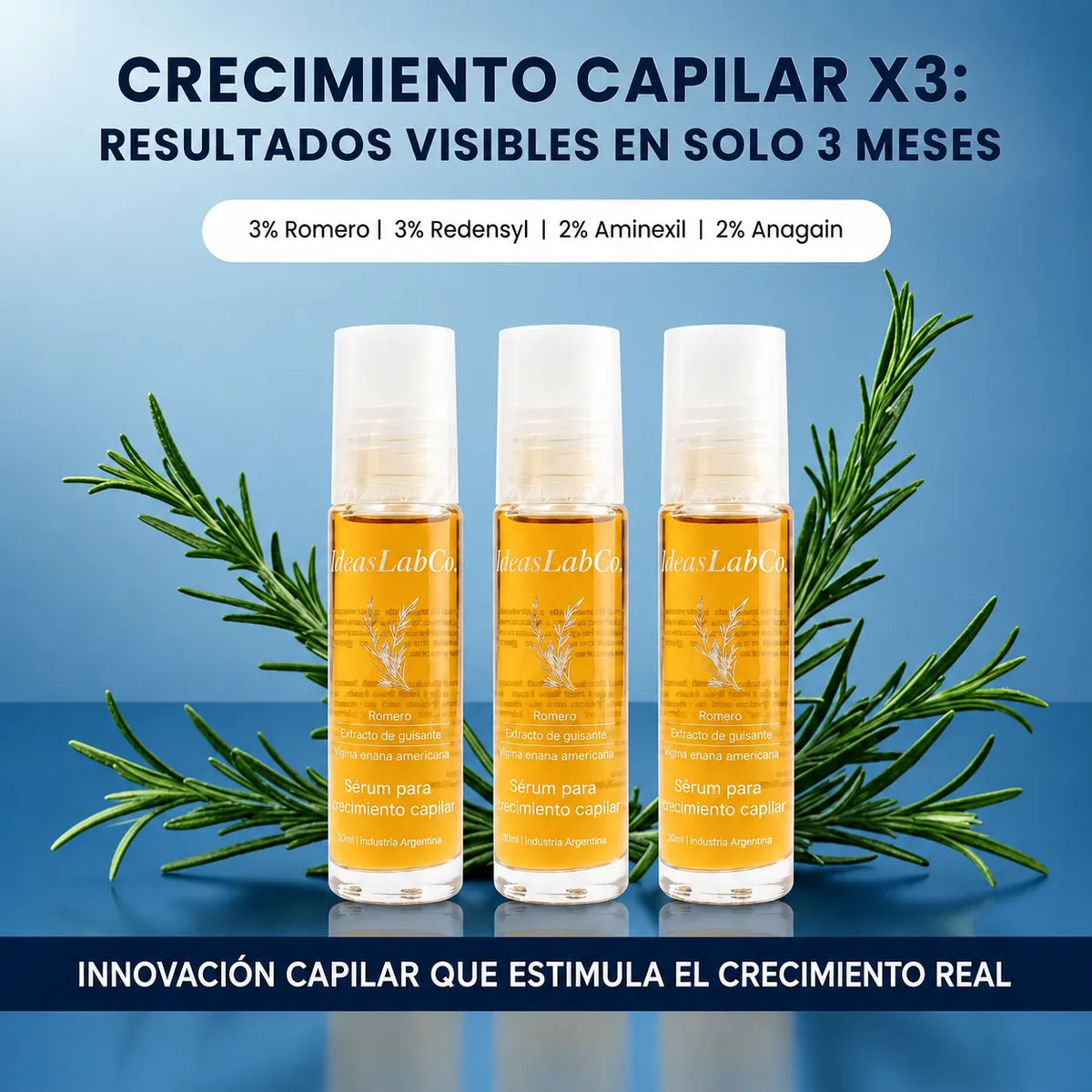 Pack - Keratina + Romero + Ortiga + Biotina -  IdeasLabCo™ + Acondicionador  IdeasLabCo™ + Crecimiento Capilar X3