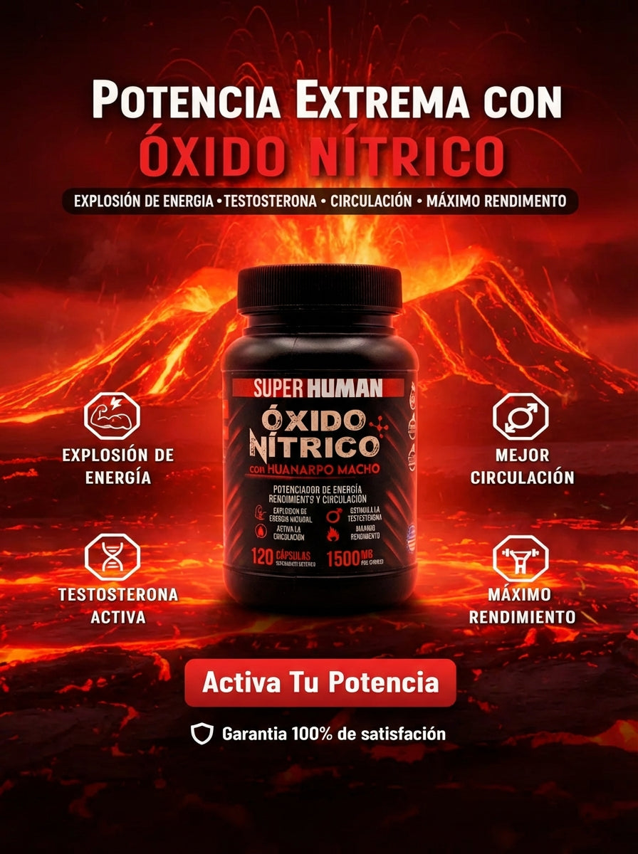 Óxido Nítrico™ – Cápsulas de Óxido Nítrico con Huanarpo para Energía, Potencia y Rendimiento , Fórmula Avanzada Natural (120 Cápsulas) – SuperHuman™
